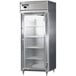 A stainless steel Continental reach-in refrigerator with glass doors.