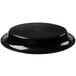 A black Fineline oval catering bowl on a white table.