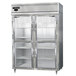A stainless steel Continental reach-in refrigerator with half glass doors.