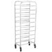A Winholt aluminum meat department rack with wheels.