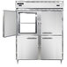 A stainless steel Continental refrigerator/freezer with two open doors.