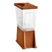 A brown and clear 3-gallon slim beverage or juice dispenser.