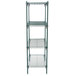 A green Metroseal wire shelving unit with four shelves.