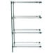 A green Metro Super Erecta wire shelving add-on unit with four shelves.