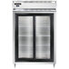 A Continental 52" reach-in refrigerator with sliding glass doors.