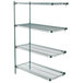 A Metro green wire shelving add on unit with three shelves.