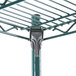 A grey Metro Super Erecta wire rack with metal shelves and poles.