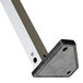 A metal pole with a black rubber base and a metal bracket with a square hole on it on a white background.