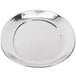 a silver plate with a round surface