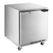 A silver Beverage-Air undercounter refrigerator on wheels.