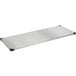 A rectangular metal plate with black corners that reads "Metro 2472FG Flat Galvanized Steel Shelf"