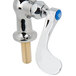 A silver deck-mounted T&S faucet with a blue wrist handle.