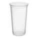 A clear, compostable 24 oz. plastic cold cup.