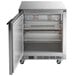 A Beverage-Air stainless steel undercounter freezer with a door open.