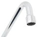 A T&S chrome deck-mounted faucet with a lever handle and swing spout.