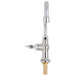 A chrome T&S deck-mounted faucet with a brass lever handle.