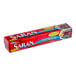 A red rectangular box of Saran Premium Plastic Wrap with yellow and blue text.