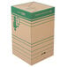 A Lavex cardboard box with green and white stripes.