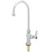A silver T&S deck-mounted pantry faucet with a blue lever handle.