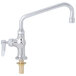 A chrome T&S deck-mounted faucet with a metal lever handle.