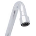 A silver T&S deck-mounted faucet with a lever handle and swing spout.