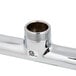 A chrome Equip by T&amp;S wall mounted faucet base with silver metal ends.