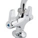 A chrome Equip by T&S deck-mounted faucet with lever handles.