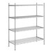 A Regency chrome metal shelving unit with four shelves.