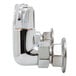 A chrome wall mounted faucet base with wrist handles and cerama cartridges.