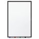 A Quartet melamine whiteboard with a black aluminum frame with markers on it.