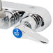 A T&S chrome wall mount faucet with lever handles.