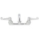 A chrome Equip by T&S wall mount faucet with wrist handles.
