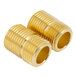 Two brass threaded plugs on a white background.