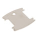 A silver metal wall plate with a hole for a T&S wall mount faucet.