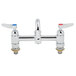 A T&S chrome deck-mounted faucet with two lever handles.