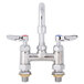 A T&S chrome deck-mounted faucet with lever handles.