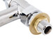 A T&S deck-mounted faucet with chrome and brass parts.
