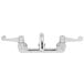 A chrome plated Equip by T&S wall mounted faucet with wrist handles.