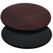 A close-up of a Flash Furniture black and mahogany reversible round table top.