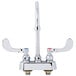 A T&S deck mounted workboard faucet with gooseneck spout and wrist handles.