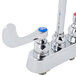 A T&S deck-mounted workboard faucet with gooseneck spout and wrist handles on a white background.