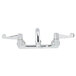 A chrome Equip by T&S wall mount faucet with wrist handles.