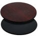 A close-up of a Flash Furniture black and mahogany reversible laminated round table top.