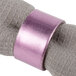 A purple polypropylene Tabletop Classics napkin ring with a silver band.