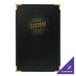 A black leather-like Menu Solutions cover with gold lettering.