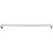A white rectangular shelf with a black metal bar on it.