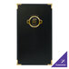 A black leather menu cover with gold trim and the word "Joy" in gold.