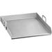 A stainless steel Backyard Pro griddle plate with handles.