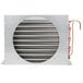 A metal Avantco condenser coil with copper pipes.