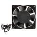 An Avantco black axial evaporator fan with a black cord.